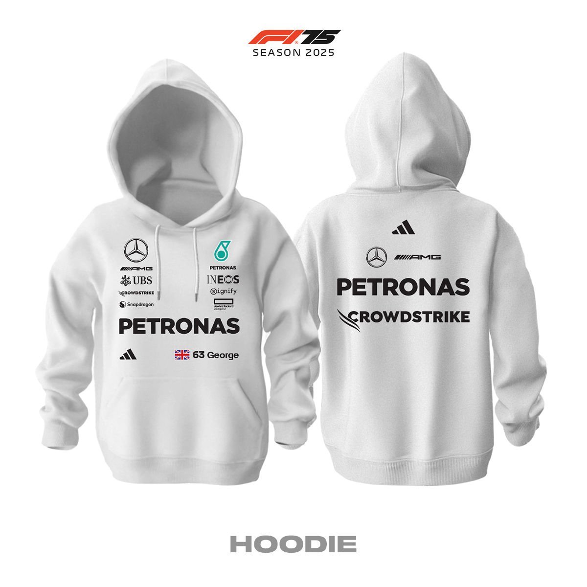 AMG Petronas F1 Team: W16 White Edition 2025 Kapüşonlu Hoodie