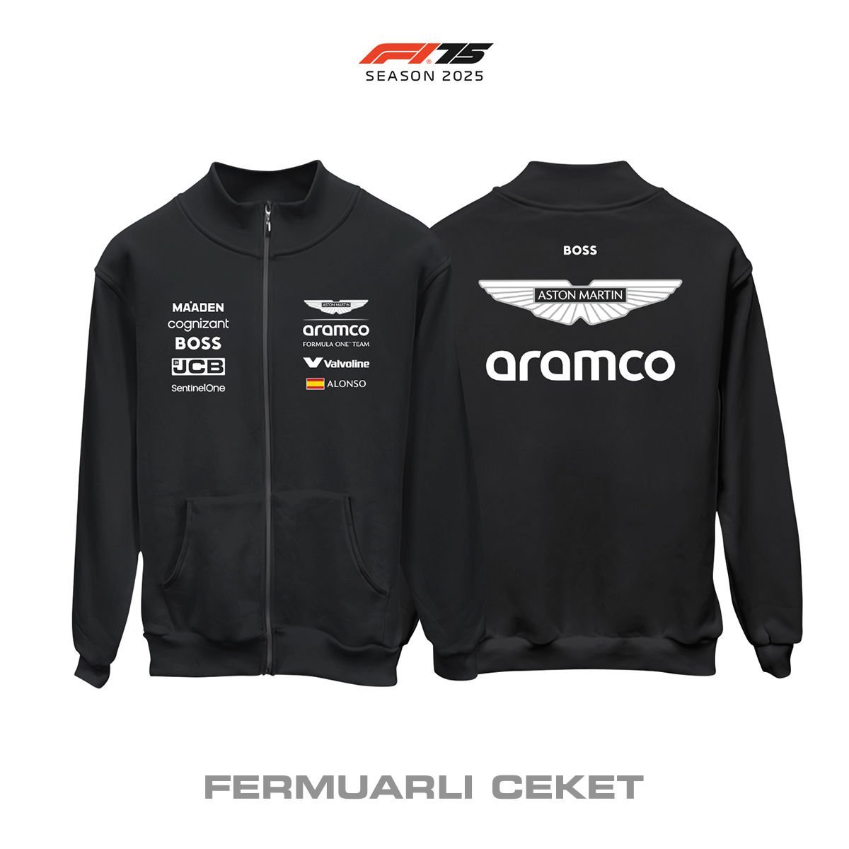 Aston Martin F1 Team: AMR25 Black Edition 2025 Fermuarlı Ceket