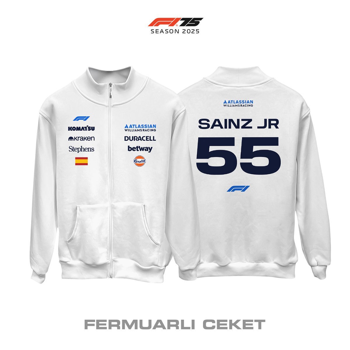 Williams F1 Team: FW47 White Crew Edition 2025 Fermuarlı Ceket
