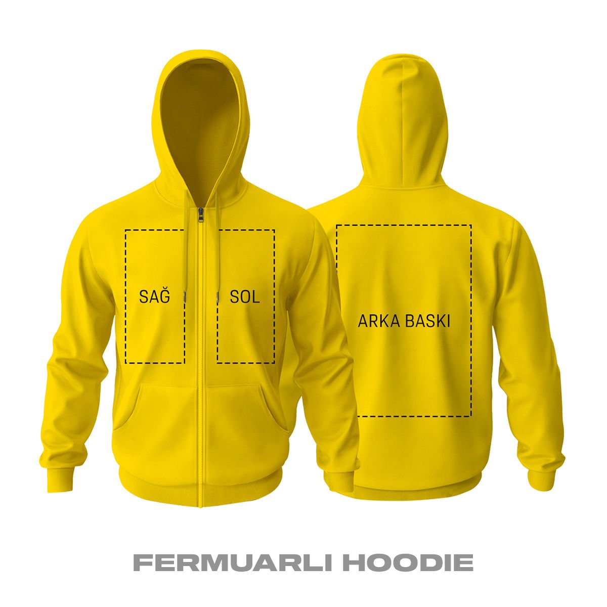 Kişisel Baskı - Sarı Fermuarlı Hoodie