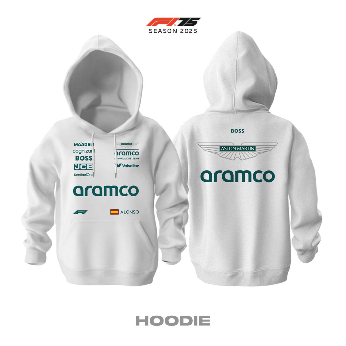 Aston Martin F1 Team: AMR25 White Edition 2025 Kapüşonlu Hoodie