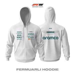 Aston Martin F1 Team: AMR25 White Edition 2025 Fermuarlı Hoodie