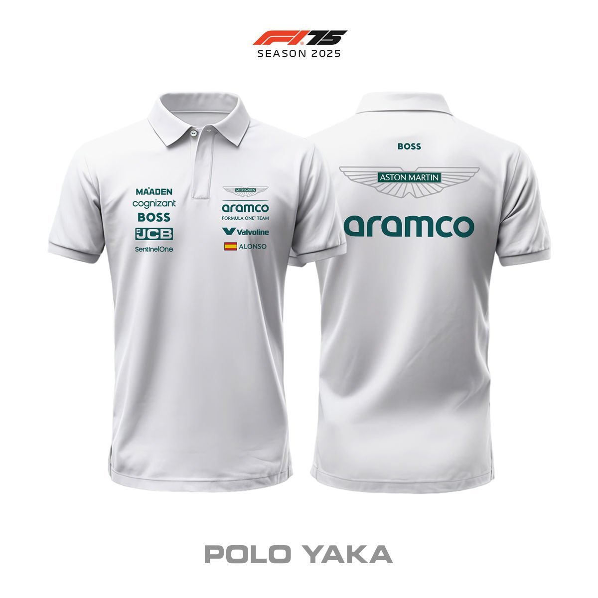 Aston Martin F1 Team: AMR25 White Edition 2025 Polo Yaka