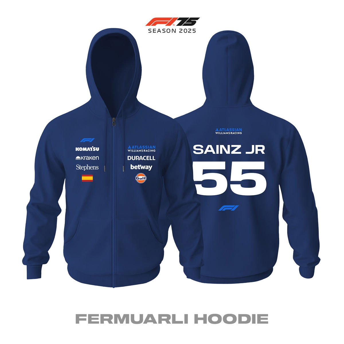 Williams F1 Team: FW47 Navy Crew Edition 2025 Fermuarlı Hoodie