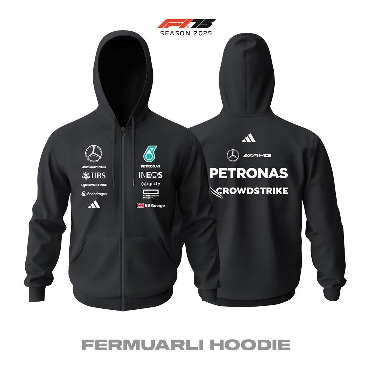AMG Petronas F1 Team: W16 Black Edition 2025 Fermuarlı Hoodie