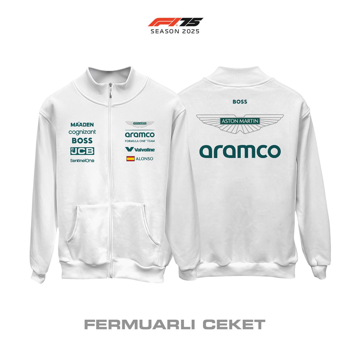 Aston Martin F1 Team: AMR25 White Edition 2025 Fermuarlı Ceket