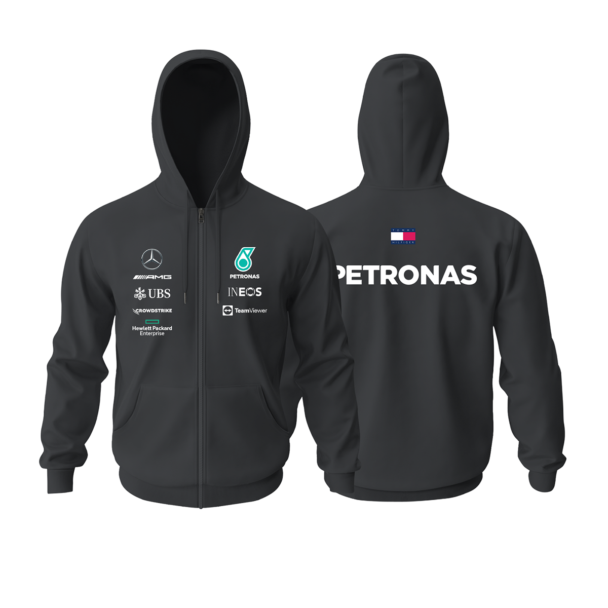 AMG Petronas F1 Team: Black Crew Edition Fermuarlı Kapüşonlu Hoodie L