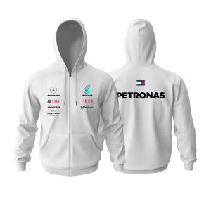 AMG Petronas F1 Team: White Crew Edition Fermuarlı Kapüşonlu Hoodie 3XL