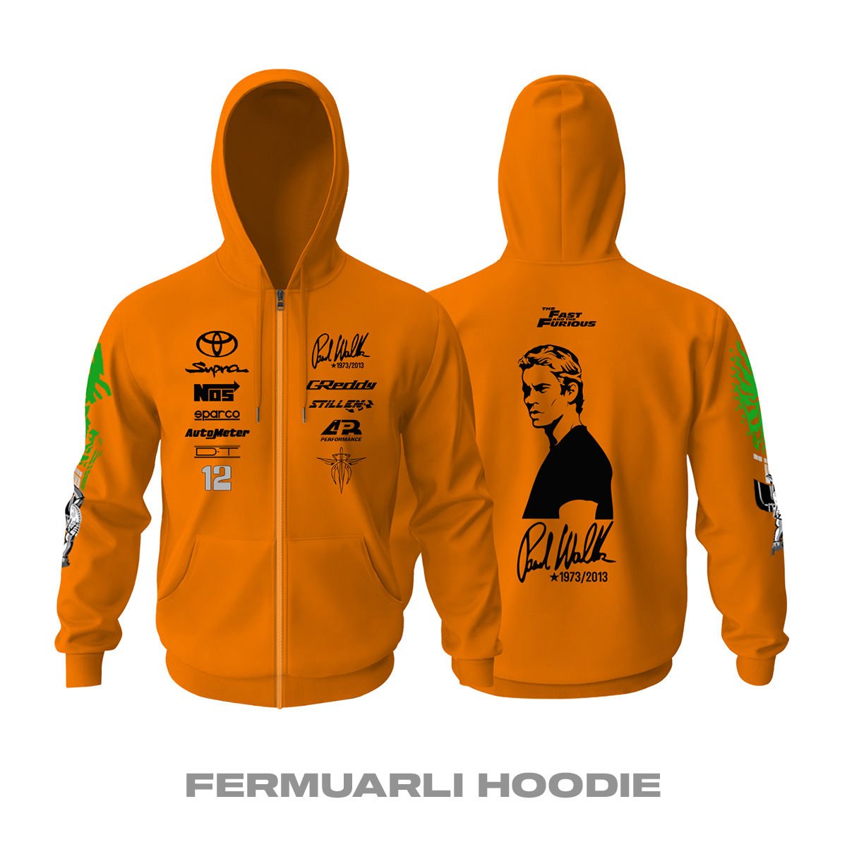 Paul Walker: Supra Turbo MK4 Fermuarlı Kapüşonlu Hoodie