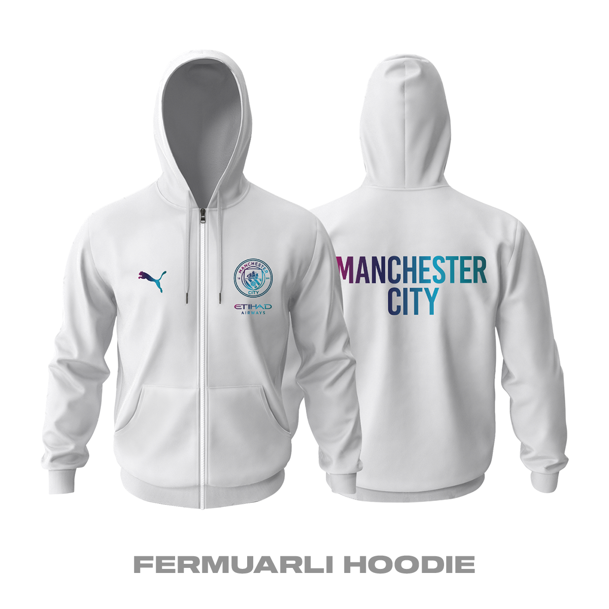 Manchester City: Club Culture Series - White Edition Fermuarlı Hoodie