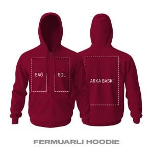 Kişisel Baskı - Bordo Fermuarlı Hoodie
