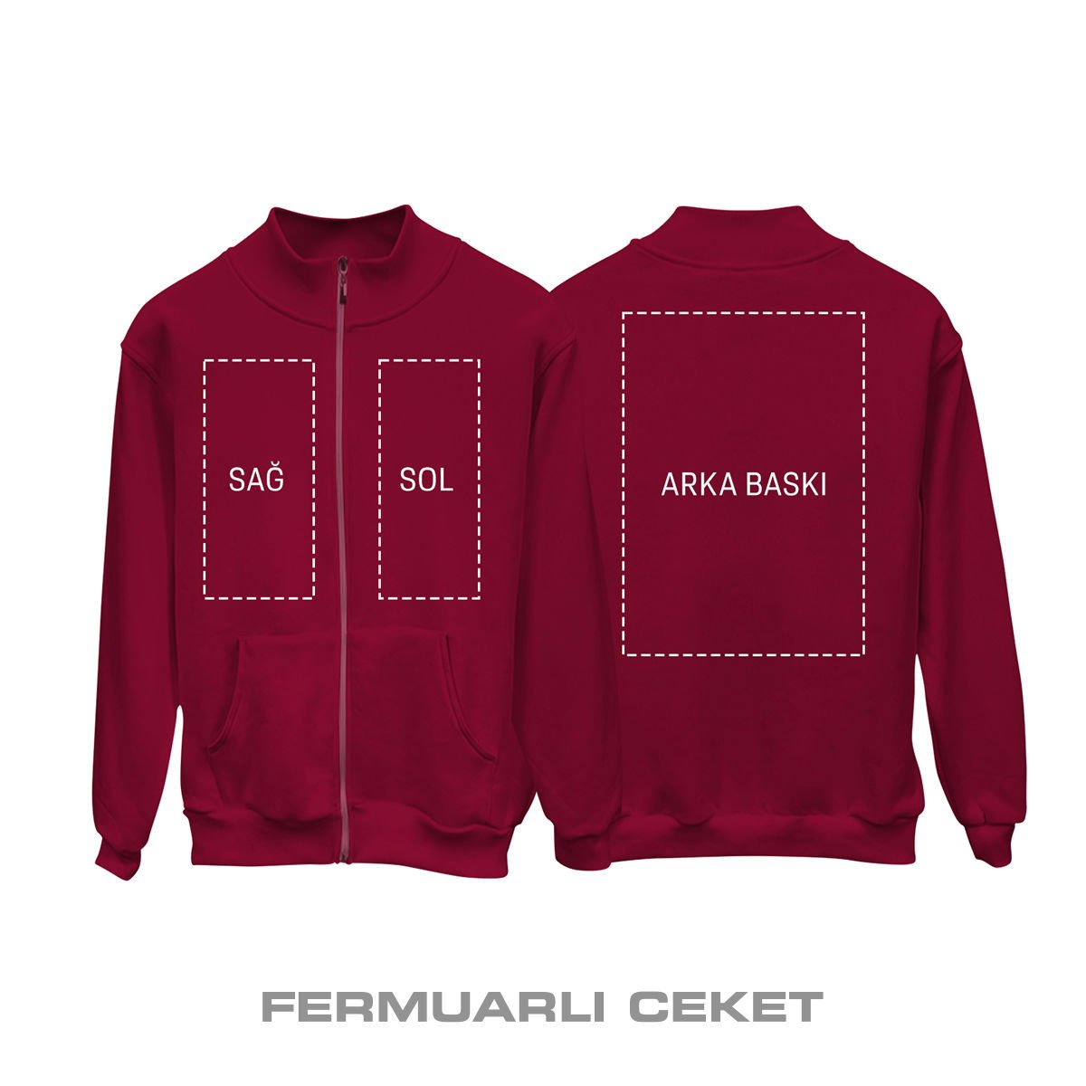 Kişisel Baskı - Bordo Fermuarlı Ceket