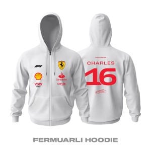 Scuderia Ferrari: White Crew Edition 2023 Fermuarlı Kapüşonlu Hoodie