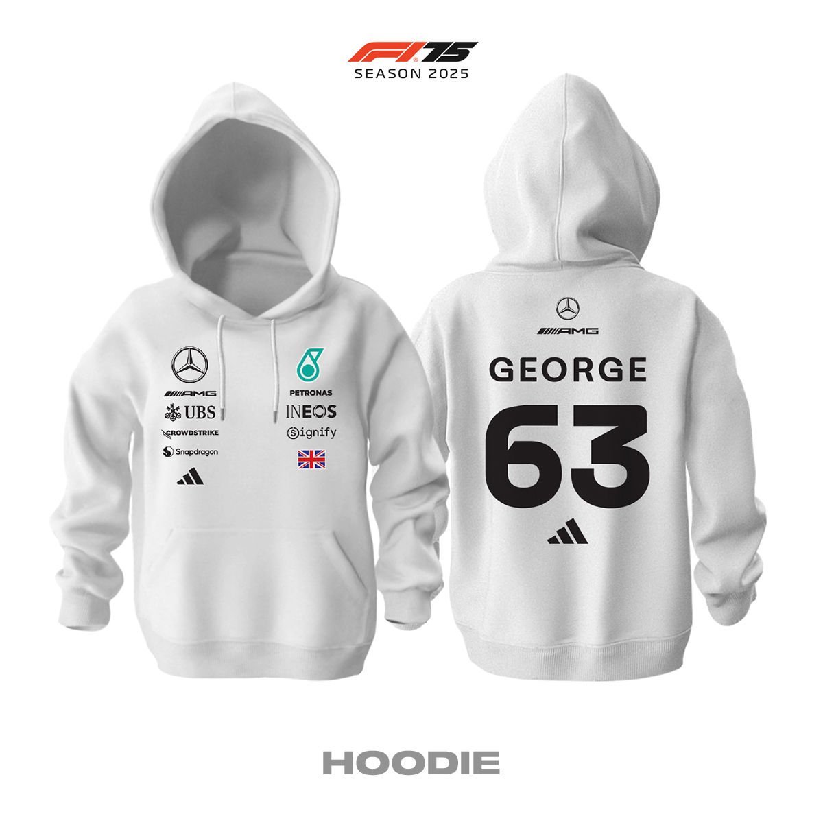 AMG Petronas F1 Team: W16 White Crew Edition 2025 Kapüşonlu Hoodie