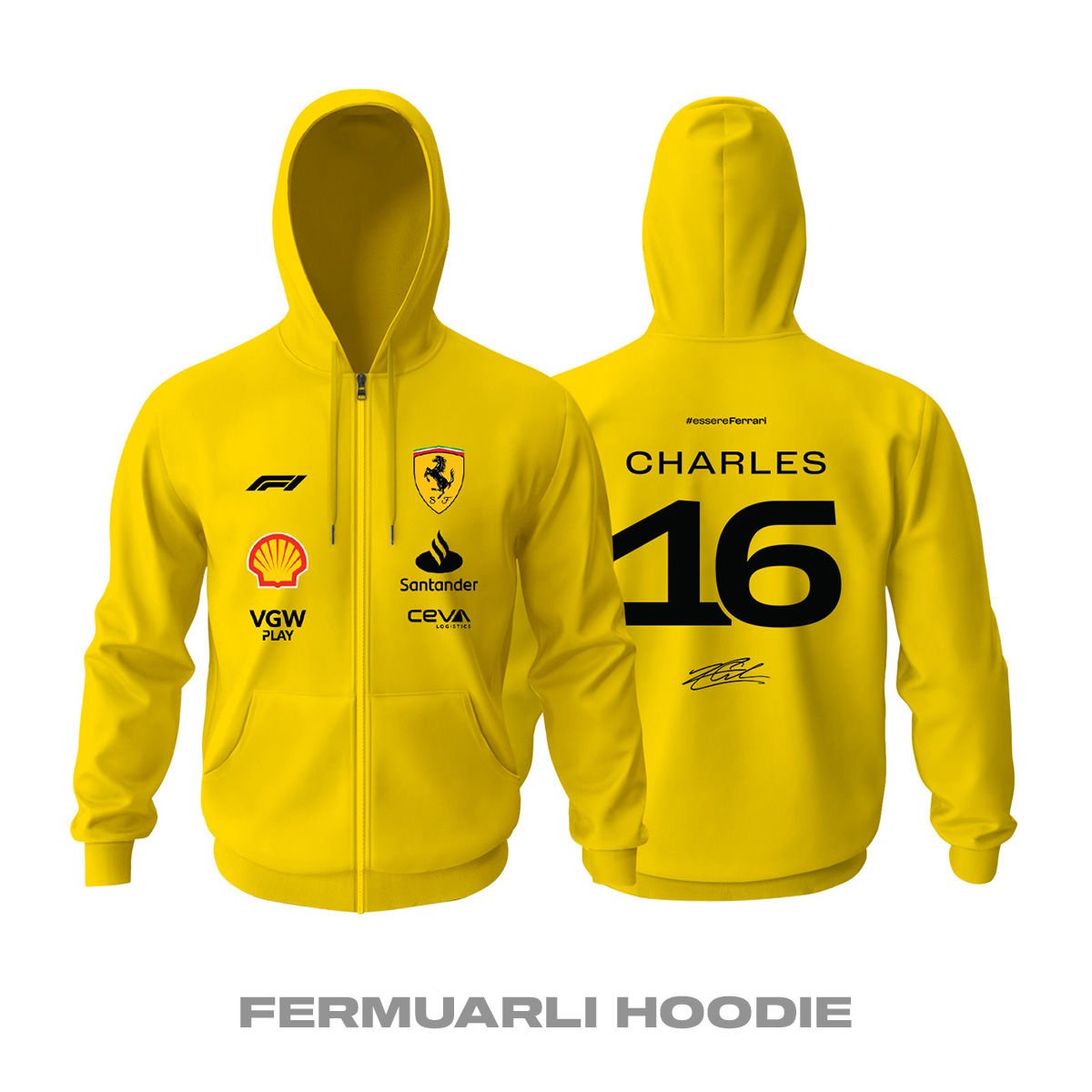 Scuderia Ferrari: Yellow Crew Edition 2023 Fermuarlı Kapüşonlu Hoodie