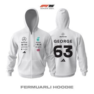 AMG Petronas F1 Team: W16 White Crew Edition 2025 Fermuarlı Hoodie