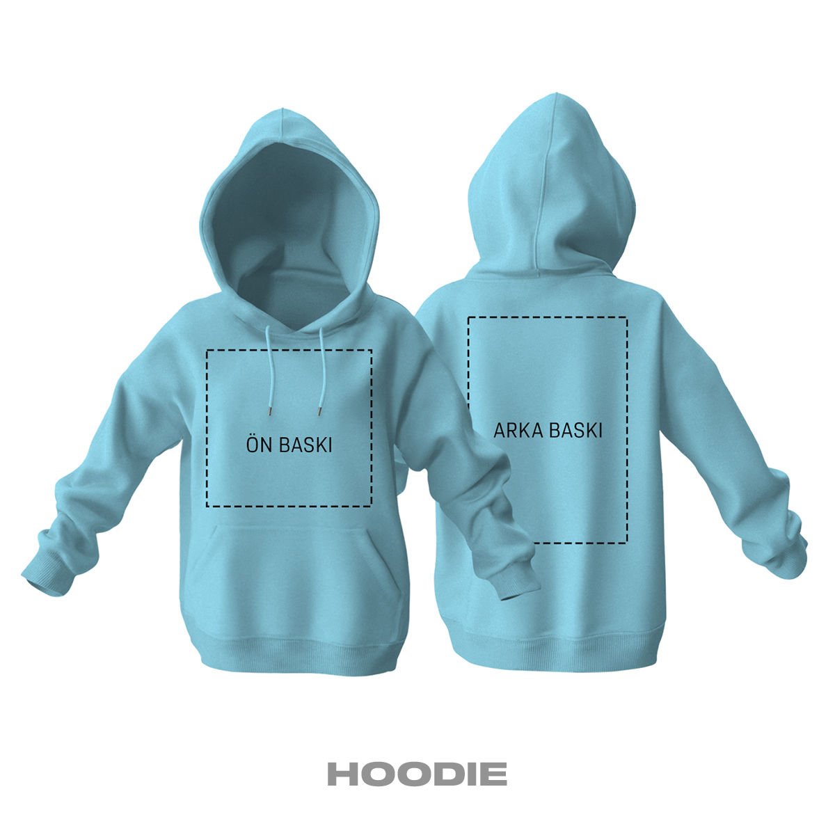 Kişisel Baskı - Buz Mavi Kapüşonlu Hoodie