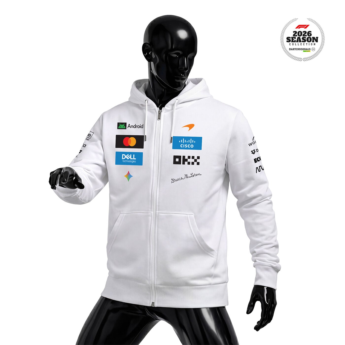 McLaren F1 Team: Bruce Mclaren's Legacy 2026 White Edition Fermuarlı Hoodie