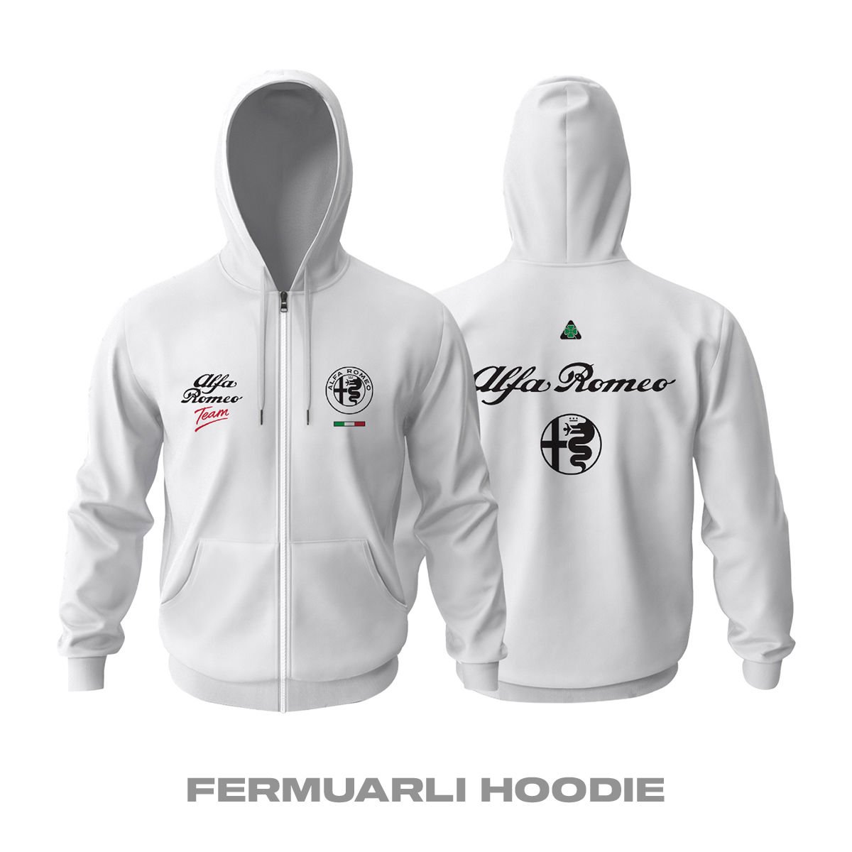 Team Alfa Romeo: White Edition 2025 Fermuarlı Kapüşonlu Hoodie