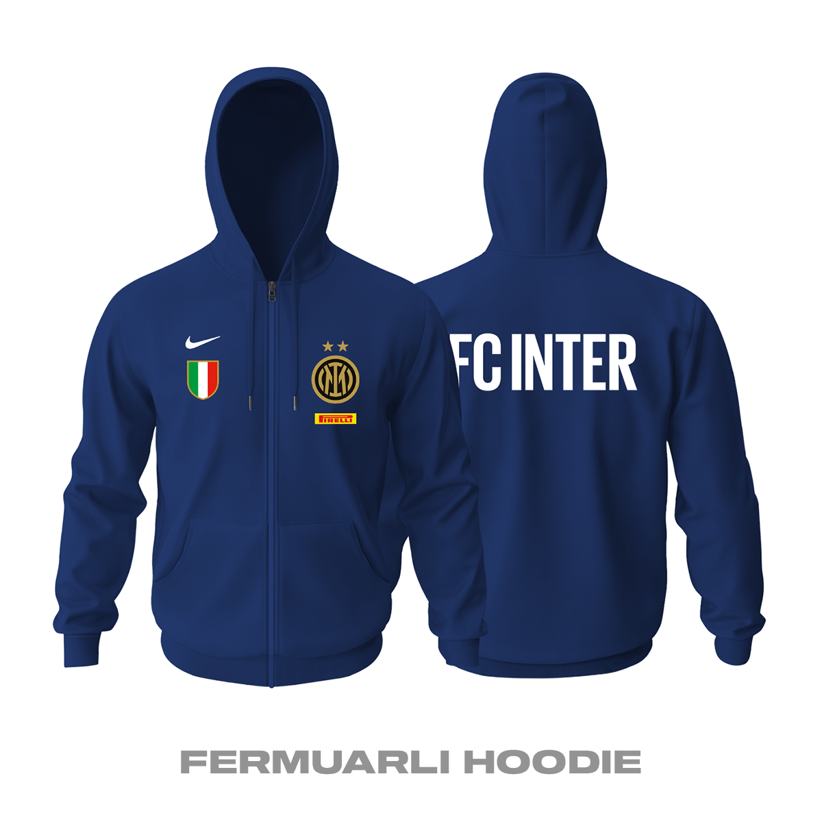 Inter FC: Club Culture Series - Navy Edition Fermuarlı Hoodie