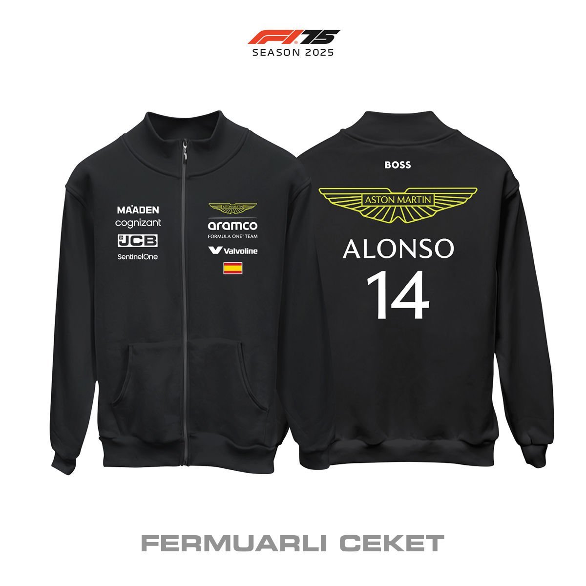 Aston Martin F1 Team: AMR25 Black Crew Edition 2025 Fermuarlı Ceket