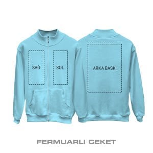 Kişisel Baskı - Buz Mavi Fermuarlı Ceket