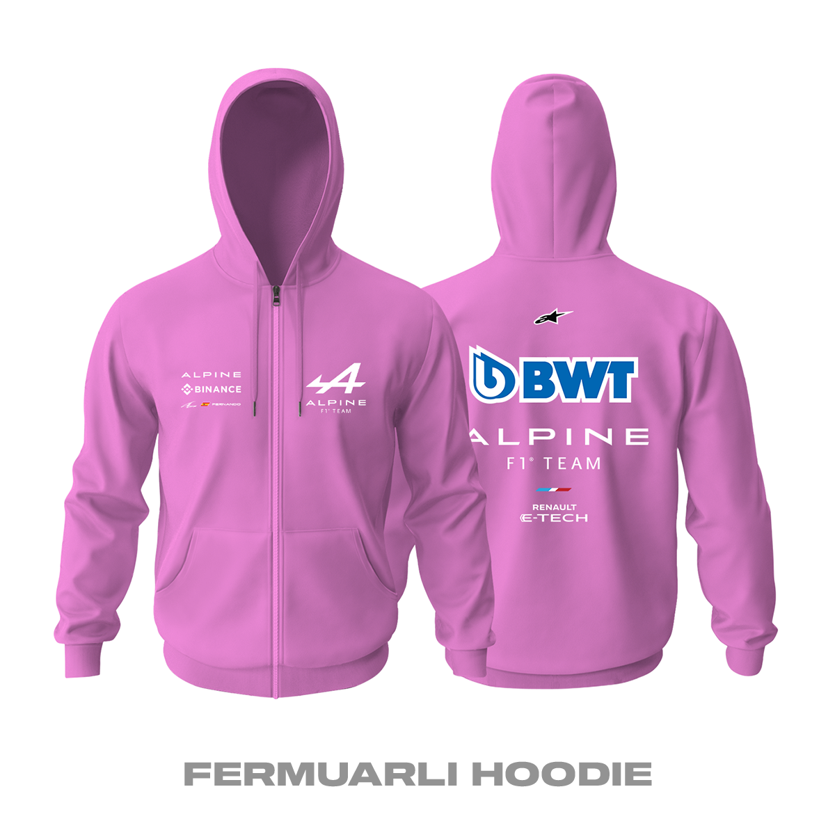 Alpine F1 Team: Pink Edition 2022 Fermuarlı Kapüşonlu Hoodie L