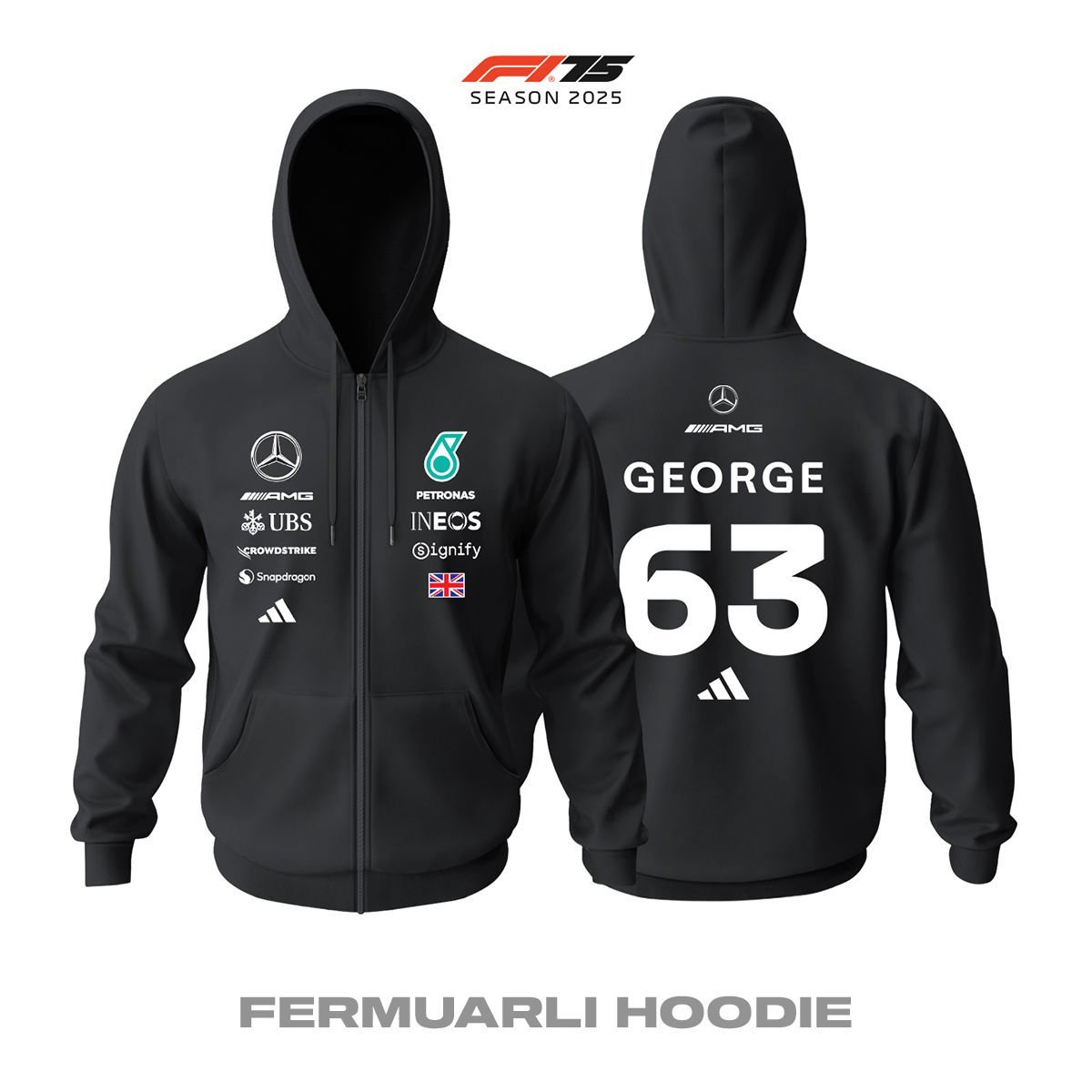 AMG Petronas F1 Team: W16 Black Crew Edition 2025 Fermuarlı Hoodie