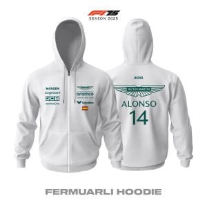Aston Martin F1 Team: AMR25 White Crew Edition 2025 Fermuarlı Hoodie