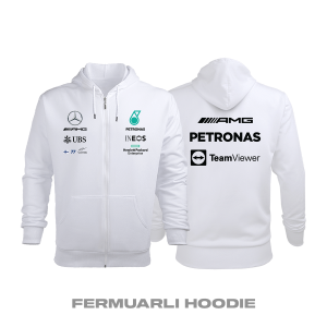 AMG Petronas F1 Team: White Edition 2021 Fermuarlı Kapüşonlu Hoodie S