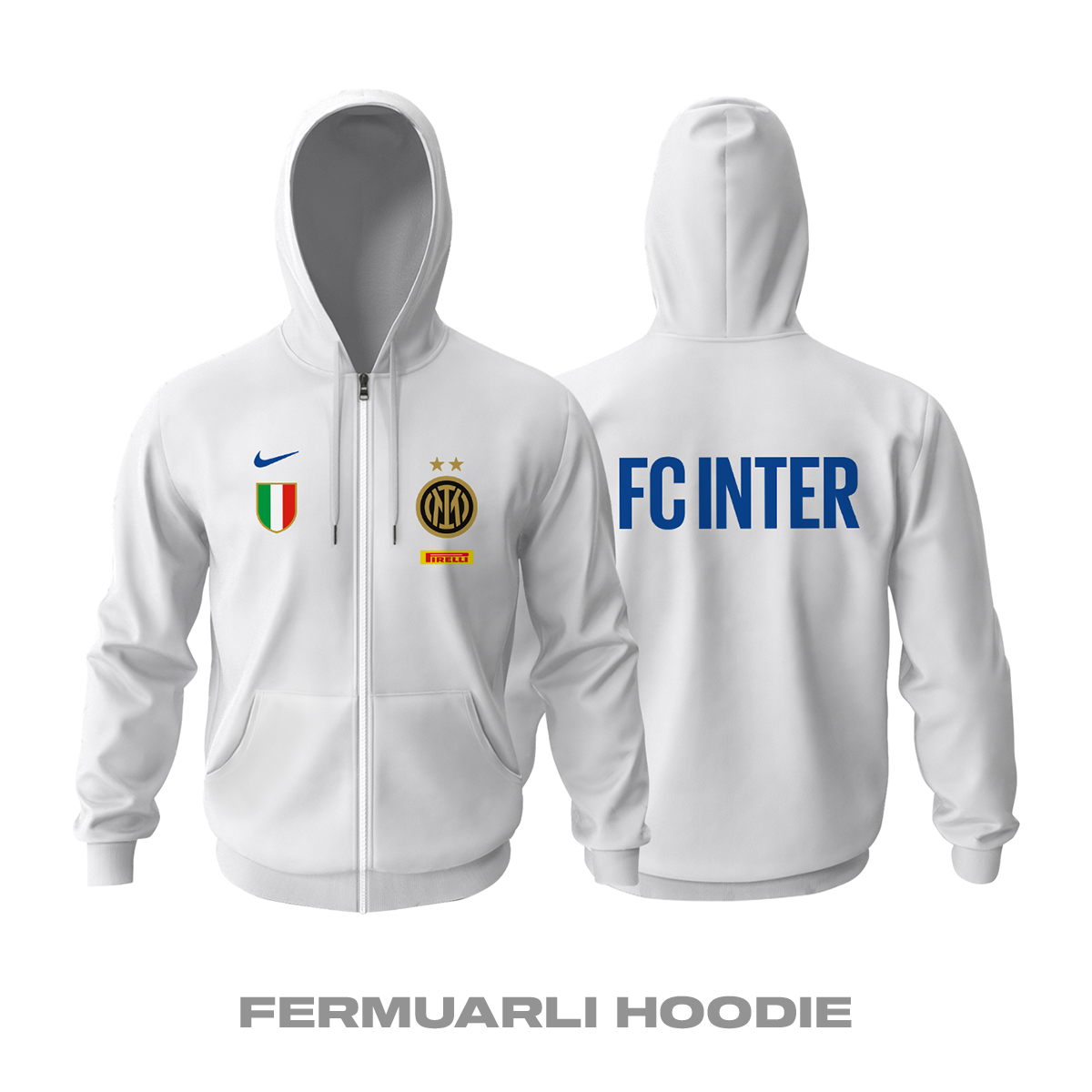 Inter FC: Club Culture Series - White Edition Fermuarlı Hoodie