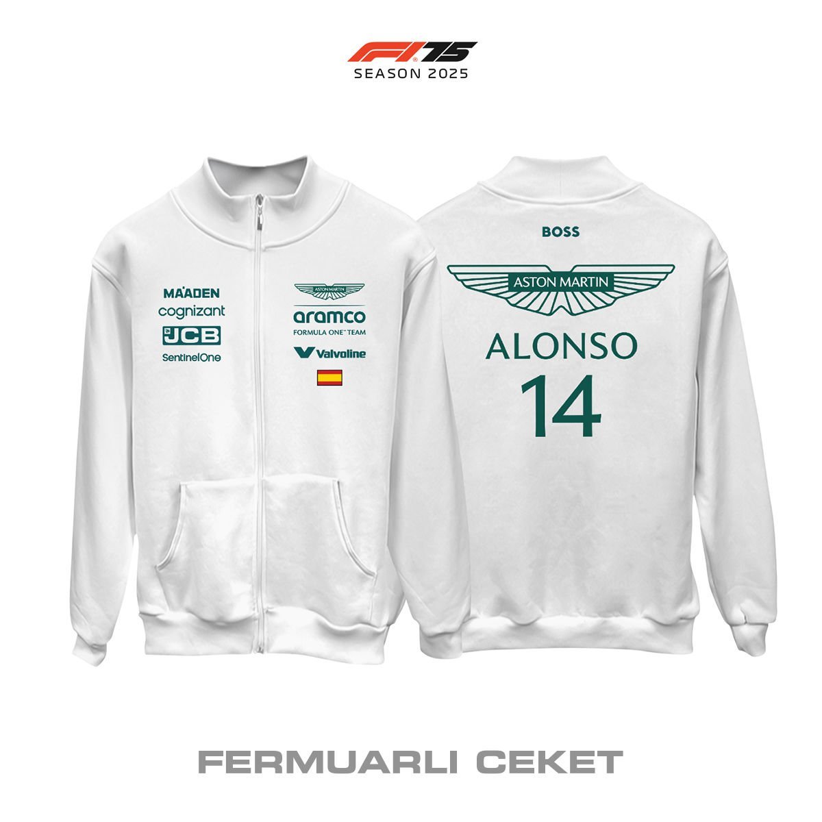 Aston Martin F1 Team: AMR25 White Crew Edition 2025 Fermuarlı Ceket