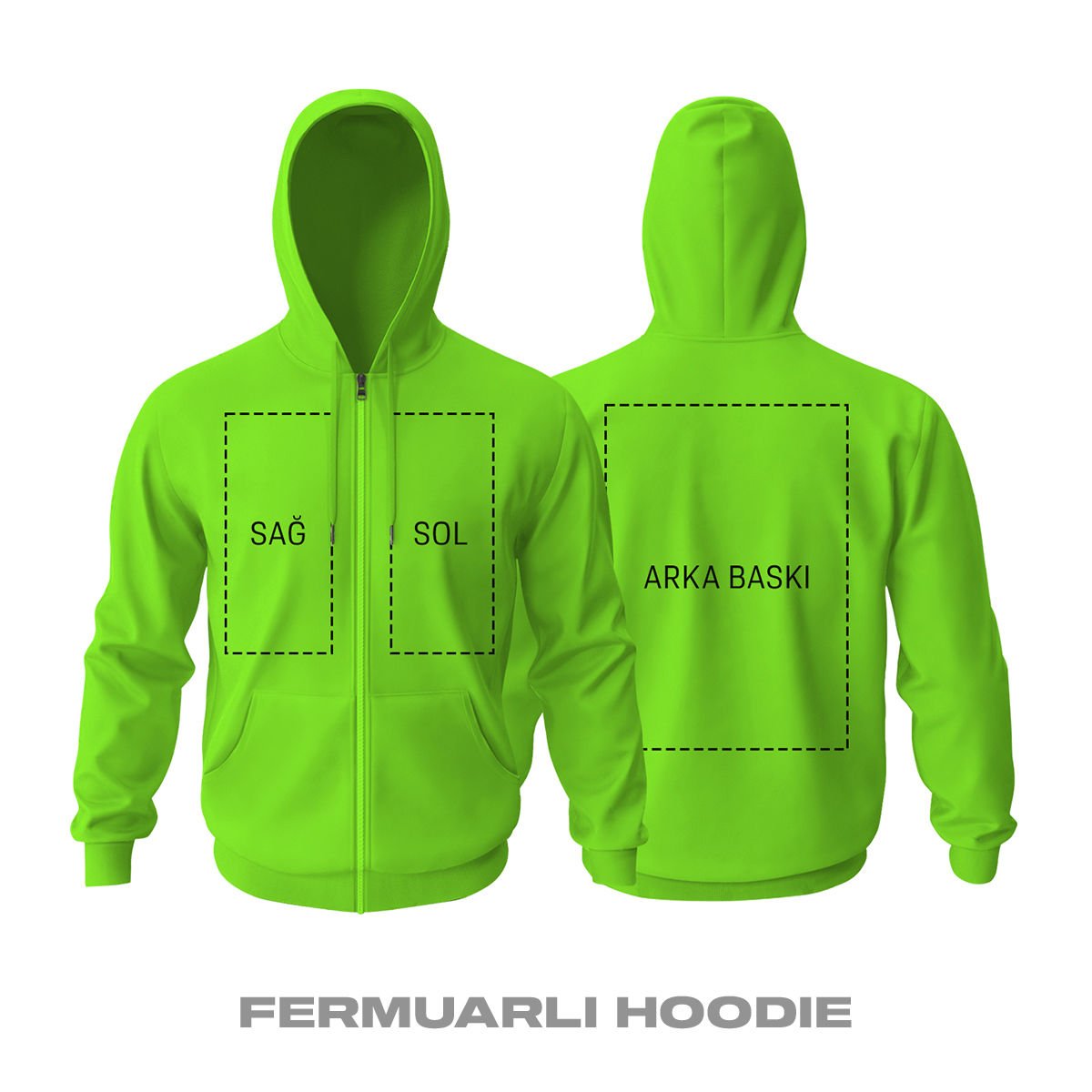 Kişisel Baskı - Fıstık Yeşili Fermuarlı Hoodie
