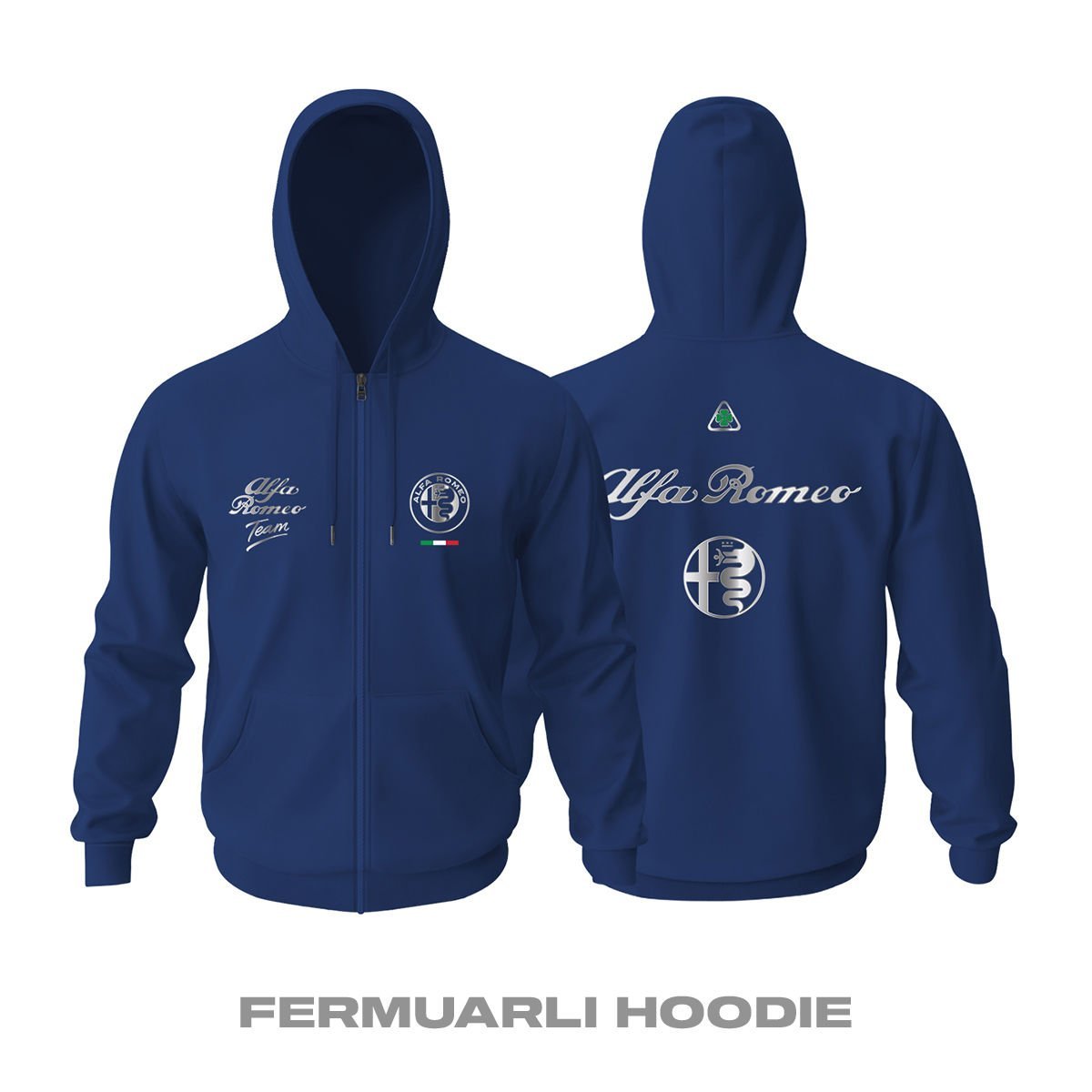 Team Alfa Romeo: Navy Silver Edition 2025 Fermuarlı Kapüşonlu Hoodie