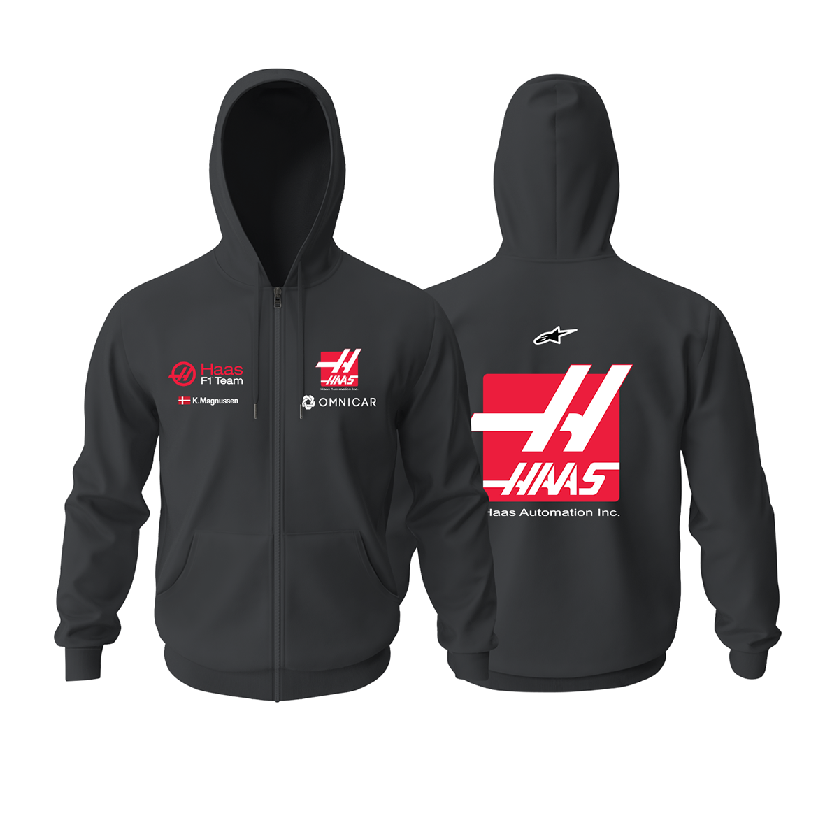 Haas F1 Team: Black Edition 2022 Fermuarlı Kapüşonlu Hoodie L