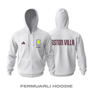 Aston Villa: Club Culture Series - White Edition Fermuarlı Hoodie