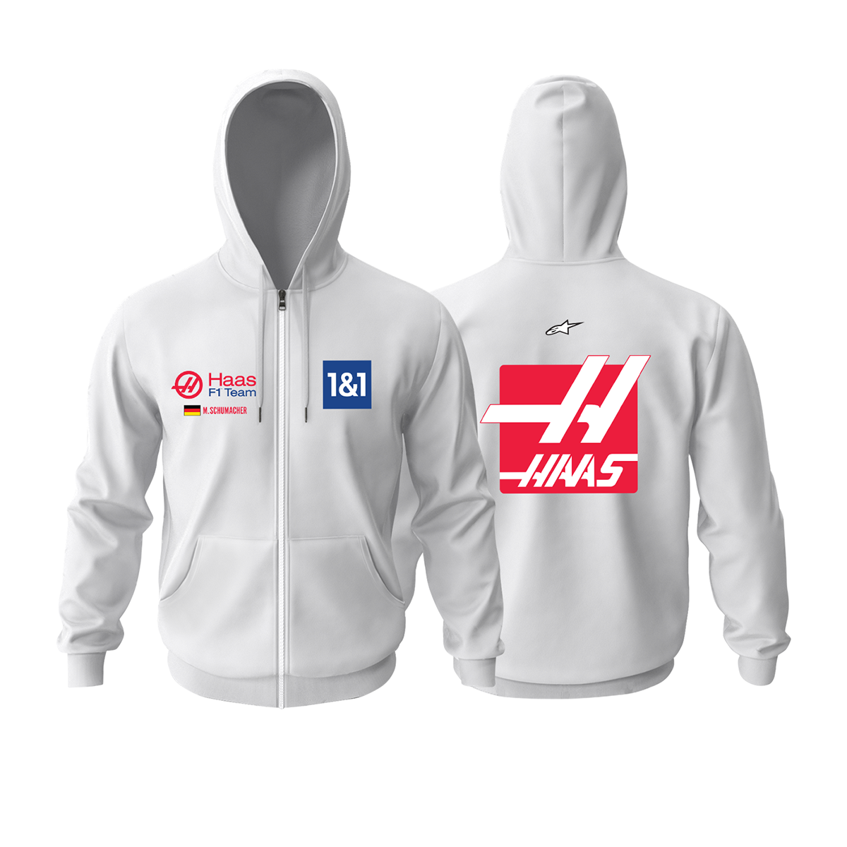 Haas F1 Team: White Edition 2022 Fermuarlı Kapüşonlu Hoodie 3XL