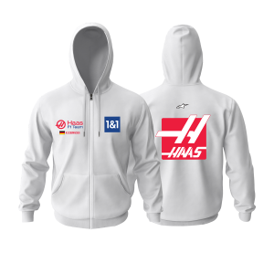 Haas F1 Team: White Edition 2022 Fermuarlı Kapüşonlu Hoodie 4XL