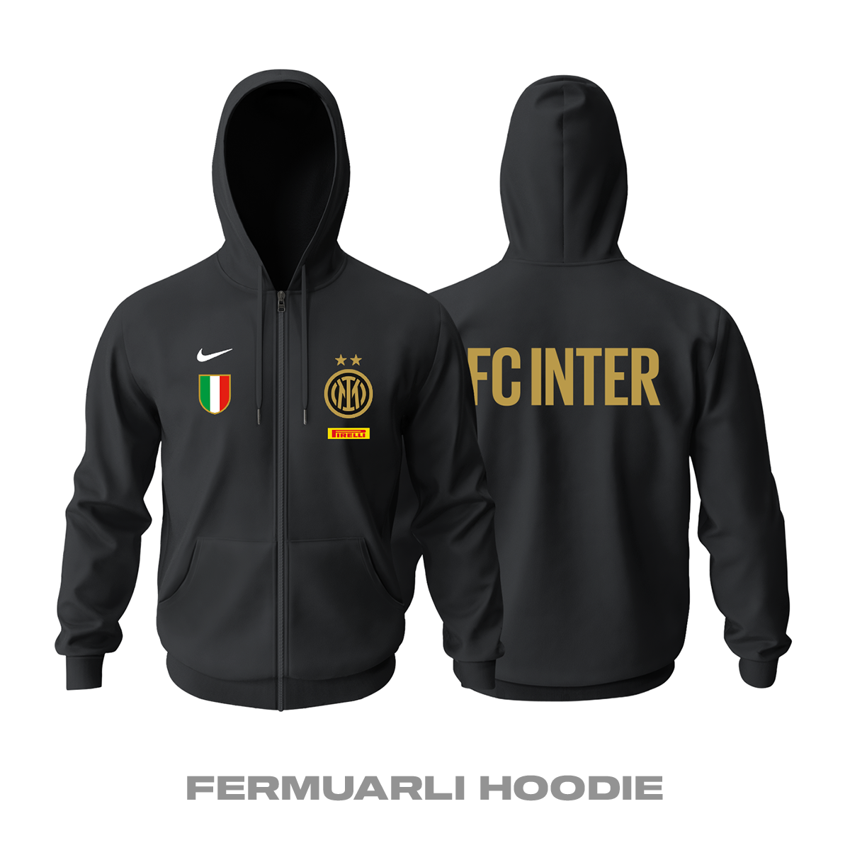 Inter FC: Club Culture Series - Black Edition Fermuarlı Hoodie