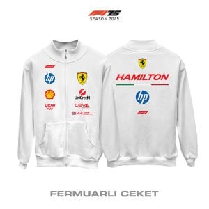 Scuderia Ferrari: SF-25 White Edition 2025 Fermuarlı Ceket