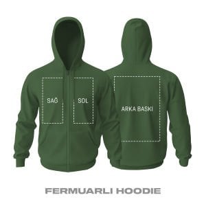Kişisel Baskı - Haki Fermuarlı Hoodie