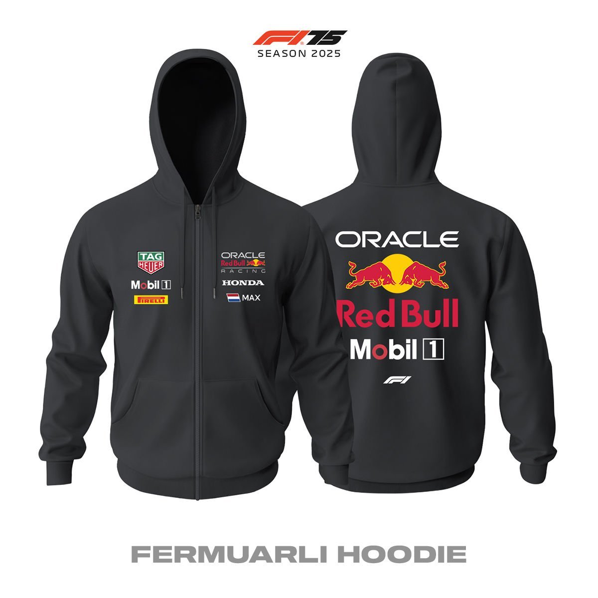 Red Bull Racing: RB21 - Black Edition 2025 Fermuarlı Hoodie