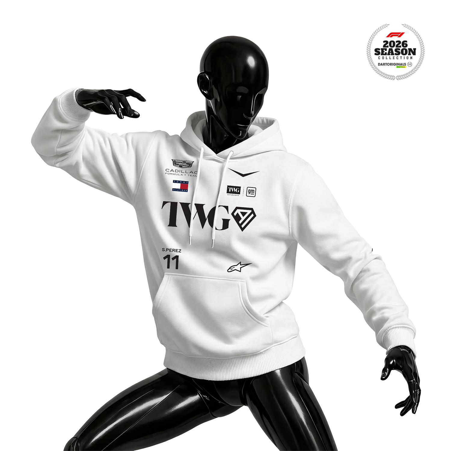 Cadillac F1 Team: White Edition 2026 Kapüşonlu Hoodie