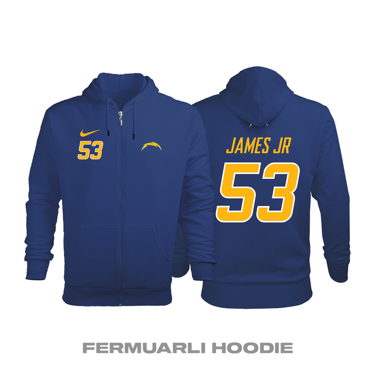 Los Angeles Chargers: Royal Edition 2020/2021 Fermuarlı Kapüşonlu Hoodie S