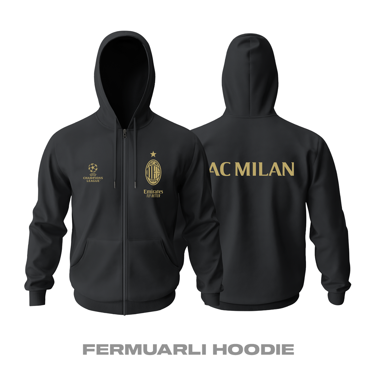 AC Milan: Club Culture Series - Black Edition Fermuarlı Hoodie