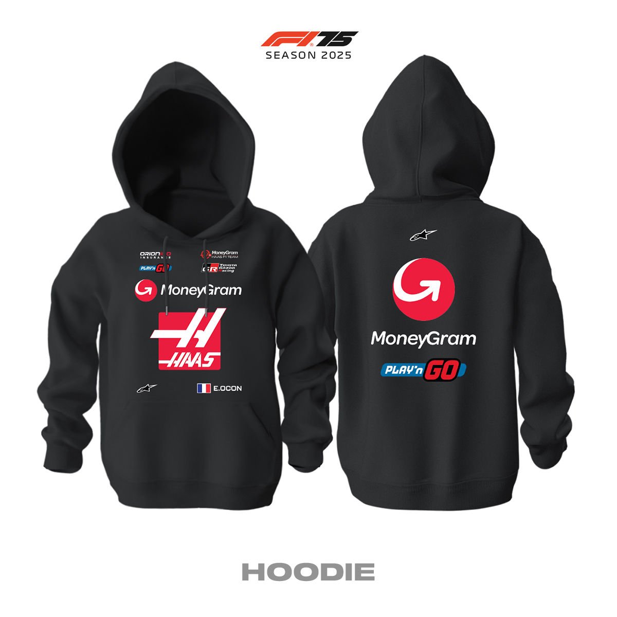 Haas F1 Team: VF-25 Black Edition 2025 Kapüşonlu Hoodie