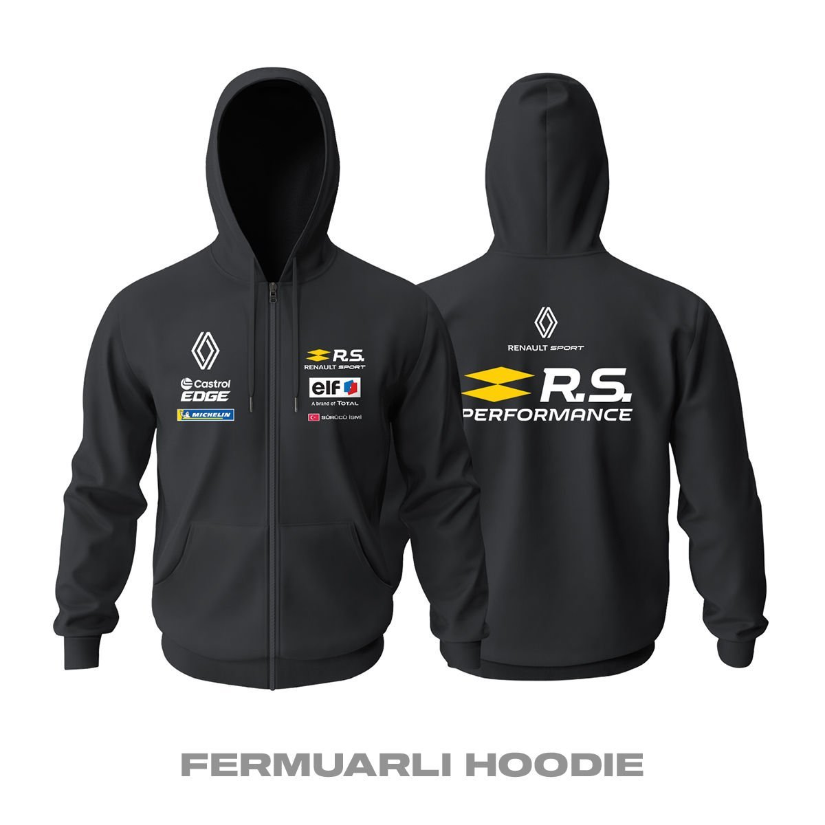 Renault: RS Sport - Black Edition Fermuarlı Kapüşonlu Hoodie