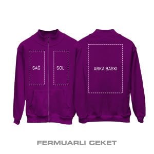 Kişisel Baskı - Koyu Mor Fermuarlı Ceket