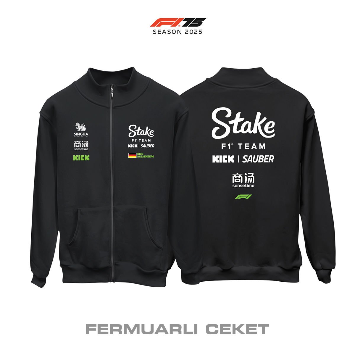 Stake F1 Team: Kick Sauber C45 Black Edition 2025 Fermuarlı Ceket