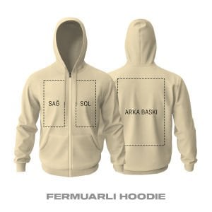 Kişisel Baskı - Krem Fermuarlı Hoodie
